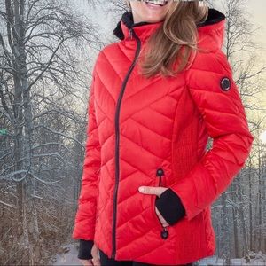 Nautica Short Red Hooded Puffer Jacket